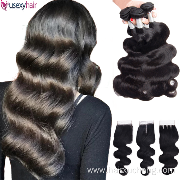 Virgin Cuticle Aligned Human Hair Bundles With Lace Closure